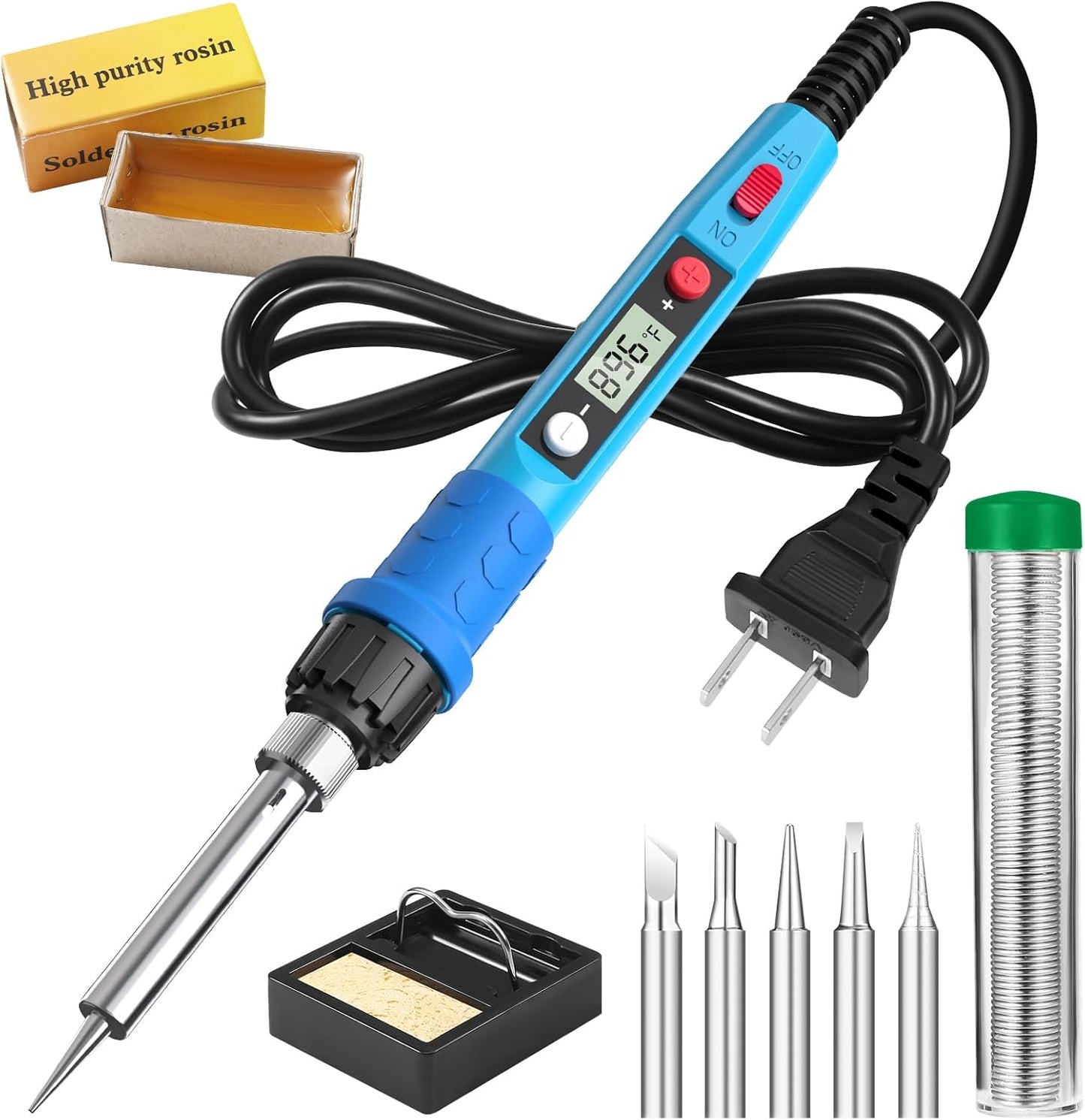 Soldering Iron Kit, 80W 110V LCD Digital Solder Iron Pen with Ceramic Heater, Portable Welding Tools with 5Pcs Tips, Stand, Solders Wire, Sponge, Paste, for Metal,Electric Repairs, DIY