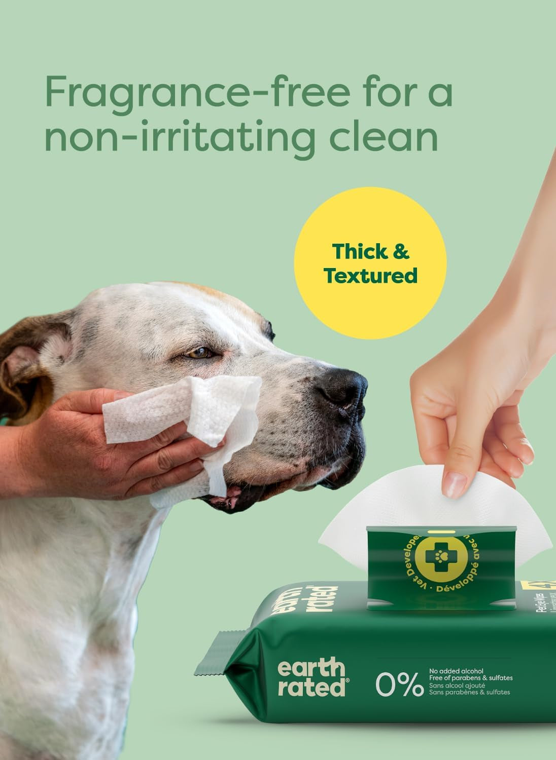 Earth Rated Vet-Developed Dog Eye Wipes, Hypoallergenic Pet Wipes for Dogs & Cats to Remove Dirt & Discharge, Fragrance Free, 70 Count