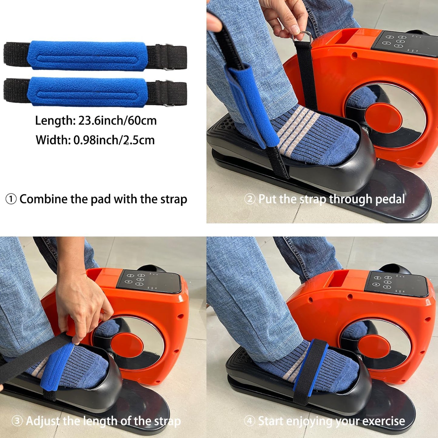 4Pcs under Desk Elliptical Pedal Straps, Adjustable Ellipse Leg Exerciser Straps for Leg/Bike Pedal Exerciser & Elliptical Stepper, Seniors Sitting Fitness Home Office Sports Accessories