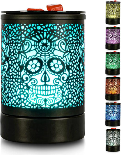 Enaroma Fragrance Wax Melts Warmer with 7 Colors LED Changing Light Classic Black Forest Design Scent Oil Candle Warmer for Home Skull