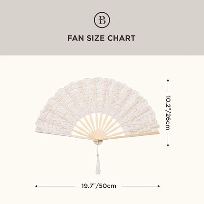 BABEYOND Cotton Lace Folding Handheld Fan Embroidered Bridal Hand Fan with Bamboo Staves for Wedding Decoration Dancing Party