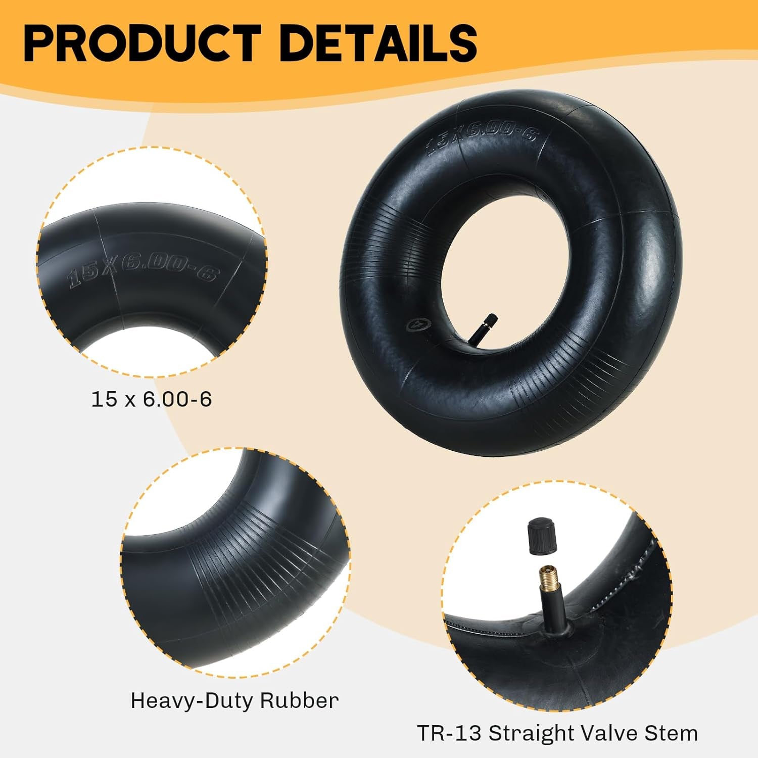 2 Pack 15X6.00-6 Inner Tube | Durable Replacement Tire Tubes with TR-13 Valve Stem for Lawn Mowers, Go Karts, Atvs, Yard Tractors, Wheelbarrows, Golf Carts