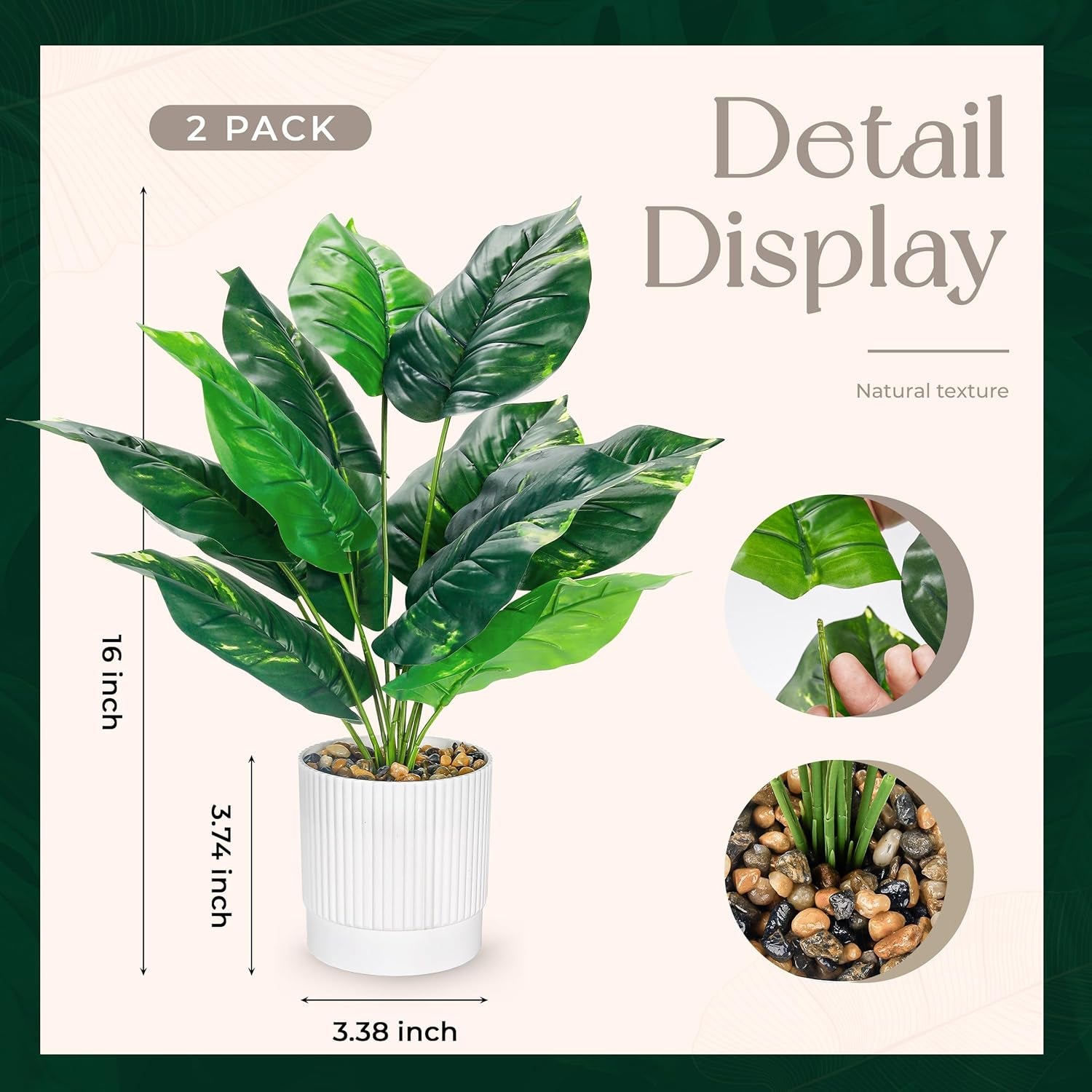 Der Rose 2 Pack 16" Fake Plants Artificial Tropical Plants Indoor Faux Greenery for Home Office Desk Bathroom Decor