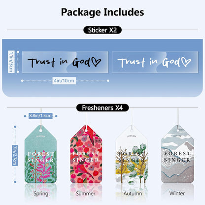 2-Pack Trust in God Rearview Mirror Sticker, Christian Car Accessories with 4 Hanging Air Fresheners, Rearview Mirror Decals Auto Decor Vanity Mirror Car Charm Religious Car Air Freshener Bulk