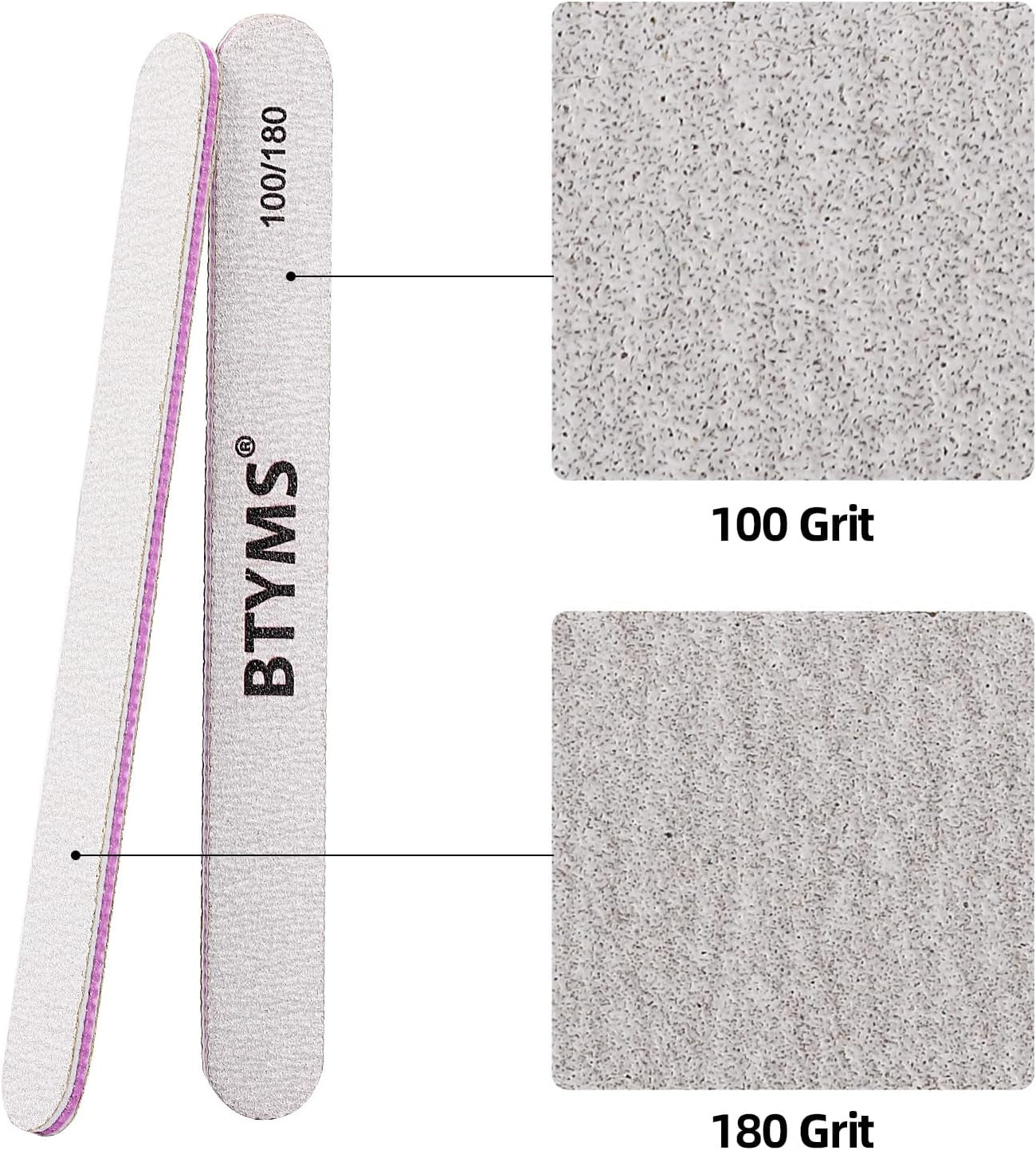 BTYMS 25Pcs Nail Files 100/180 Grit Double Sided Emery Board Nail Buffering Files for Acrylic and Natural Nails