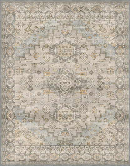 GENIMO 8X10 Area Rugs for Living Room, Machine Washable Non Slip Vintage Rugs, Low Pile Lightweight Chenille Print Rug for Bedroom, Dining Room, Home Office, Antique Taupe
