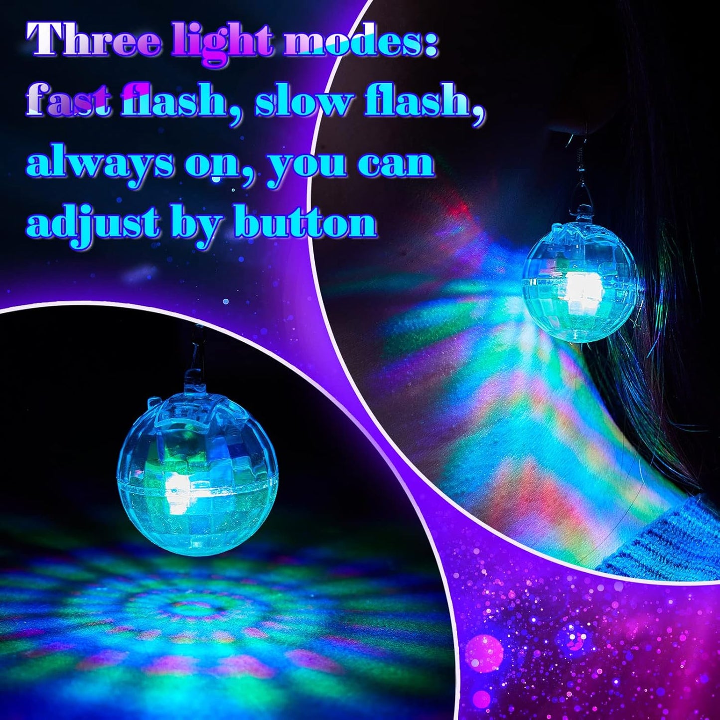 Henoyso 4 Pairs Light up Disco Ball Earrings for Women 70S 80S Jewelry LED Light Glow Earrings for Women Girls Disco Jewelry Gifts Bachelorette Dance Costume Accessories