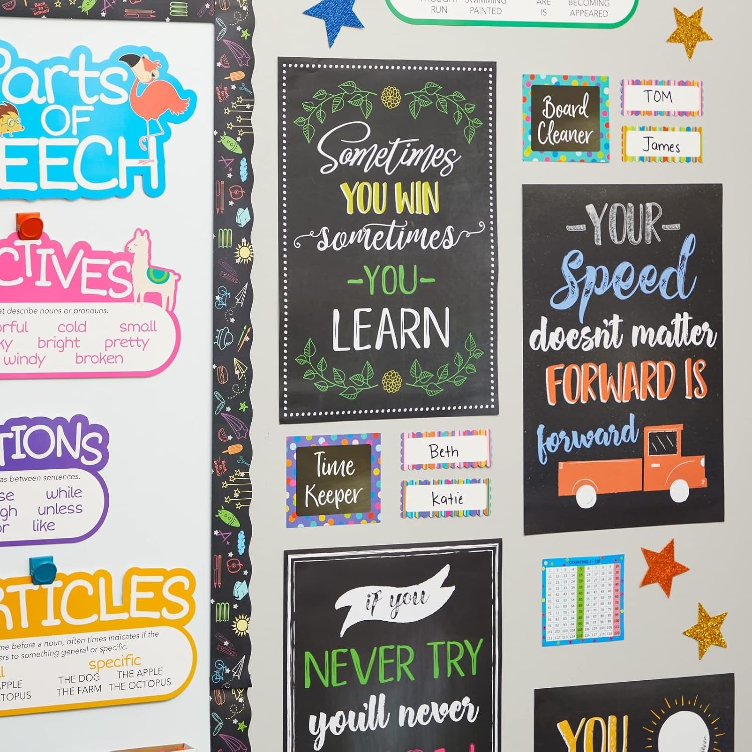 Juvale 20-Pack 13X19 in Motivational Classroom Posters - Chalkboard-Style Wall Decor, Classroom Decor, Bulletin Board Decorations, School Supplies for Teachers, Growth Mindset Posters
