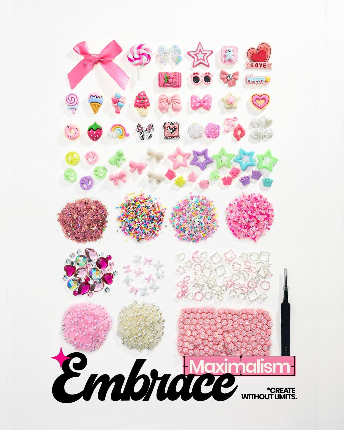 Dodobeads 1430 Pcs Junk Phone Case Decoration Kit, Charms for Customizing Cases, Kawaii Bow, Letter Beads, Nail Accessories, Flatback Pearls, Rhinestones, Cute Aesthetic Decor for Personalization