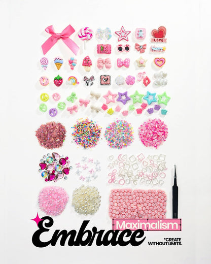 Dodobeads 1430 Pcs Junk Phone Case Decoration Kit, Charms for Customizing Cases, Kawaii Bow, Letter Beads, Nail Accessories, Flatback Pearls, Rhinestones, Cute Aesthetic Decor for Personalization