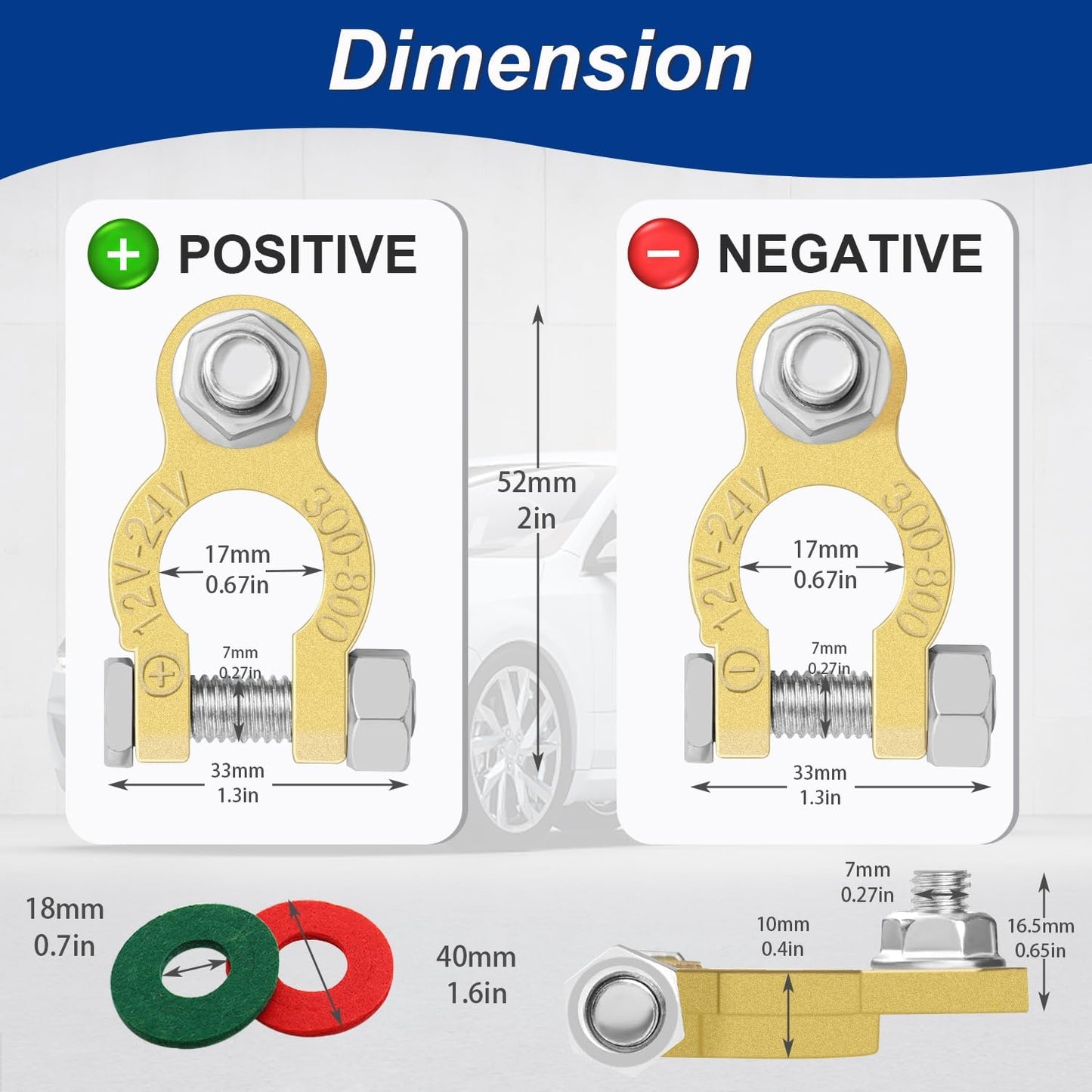 Tnisesm Battery Terminal Connectors, Car Battery Post Terminals, Battery Cable Ends with Marine Battery Terminal anti Corrosion Washers for Car RV Accessories Automotive Car Battery(2 Pair)