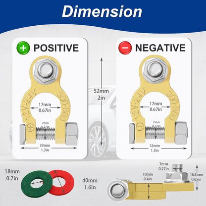 Tnisesm Battery Terminal Connectors, Car Battery Post Terminals, Battery Cable Ends with Marine Battery Terminal anti Corrosion Washers for Car RV Accessories Automotive Car Battery(2 Pair)