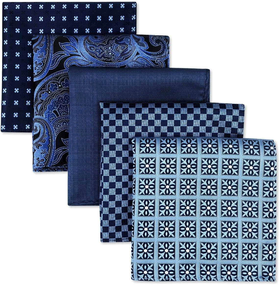 SHLAX&WING Assorted 5 Pieces Mens Silk Pocket Squares Handkerchiefs Set Lot