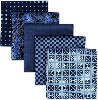 SHLAX&WING Assorted 5 Pieces Mens Silk Pocket Squares Handkerchiefs Set Lot