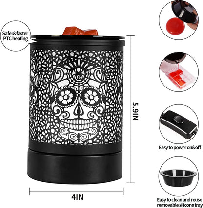 Enaroma Fragrance Wax Melts Warmer with 7 Colors LED Changing Light Classic Black Forest Design Scent Oil Candle Warmer for Home Skull