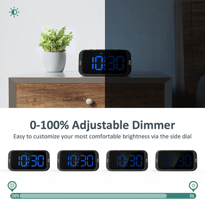 Odokee Digital Dual Alarm Clock for Bedroom, Easy to Set, 0-100% Dimmer, USB Charger, 5 Sounds Adjustable Volume, Weekday/Weekend Mode, Snooze, 12/24Hr, Battery Backup, Compact for Bedside(Blue)