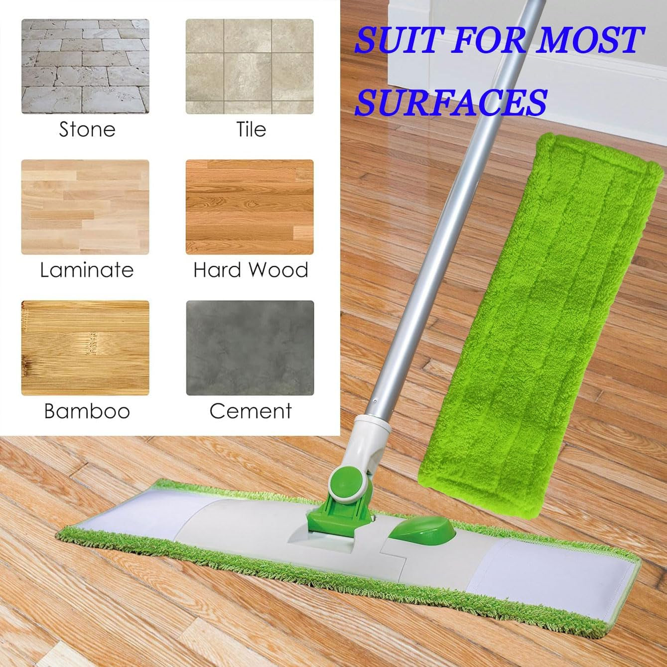 4 Pack Reusable Mop Pads Compatible with 3M Scotch-Brite M-005 Floor Mops, Microfiber Hardwood Floor Mop Pads Wet or Dry Use Mop,Fit for Folding Mop 15In*3.9In Mop Head