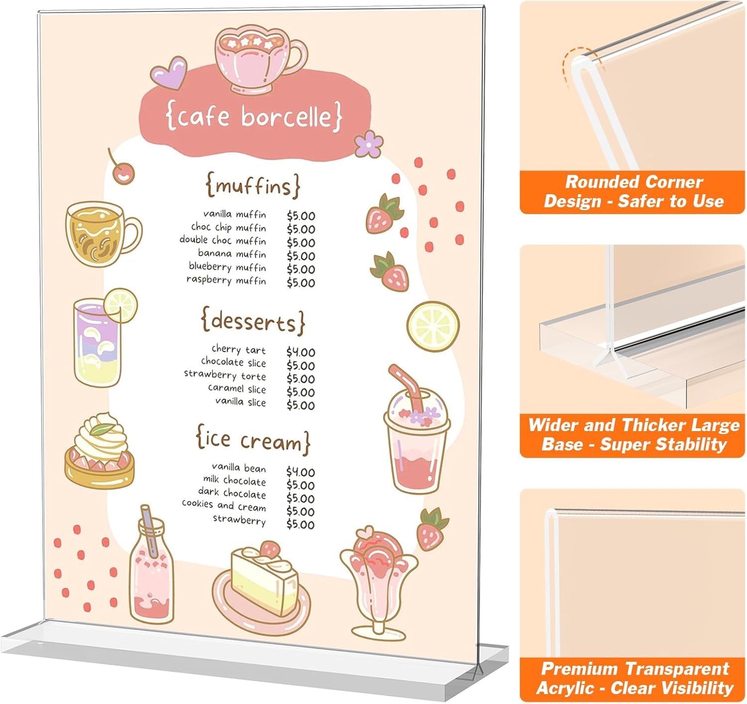 3 Pack Acrylic Sign Holder 8.5 X 11 Inches, Clear Menu Stand, Vertical Flyer Display, Table Paper Holder, Desk Brochure, Plastic Sign Display for Restaurants, Office, Store