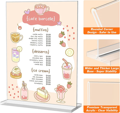 3 Pack Acrylic Sign Holder 8.5 X 11 Inches, Clear Menu Stand, Vertical Flyer Display, Table Paper Holder, Desk Brochure, Plastic Sign Display for Restaurants, Office, Store