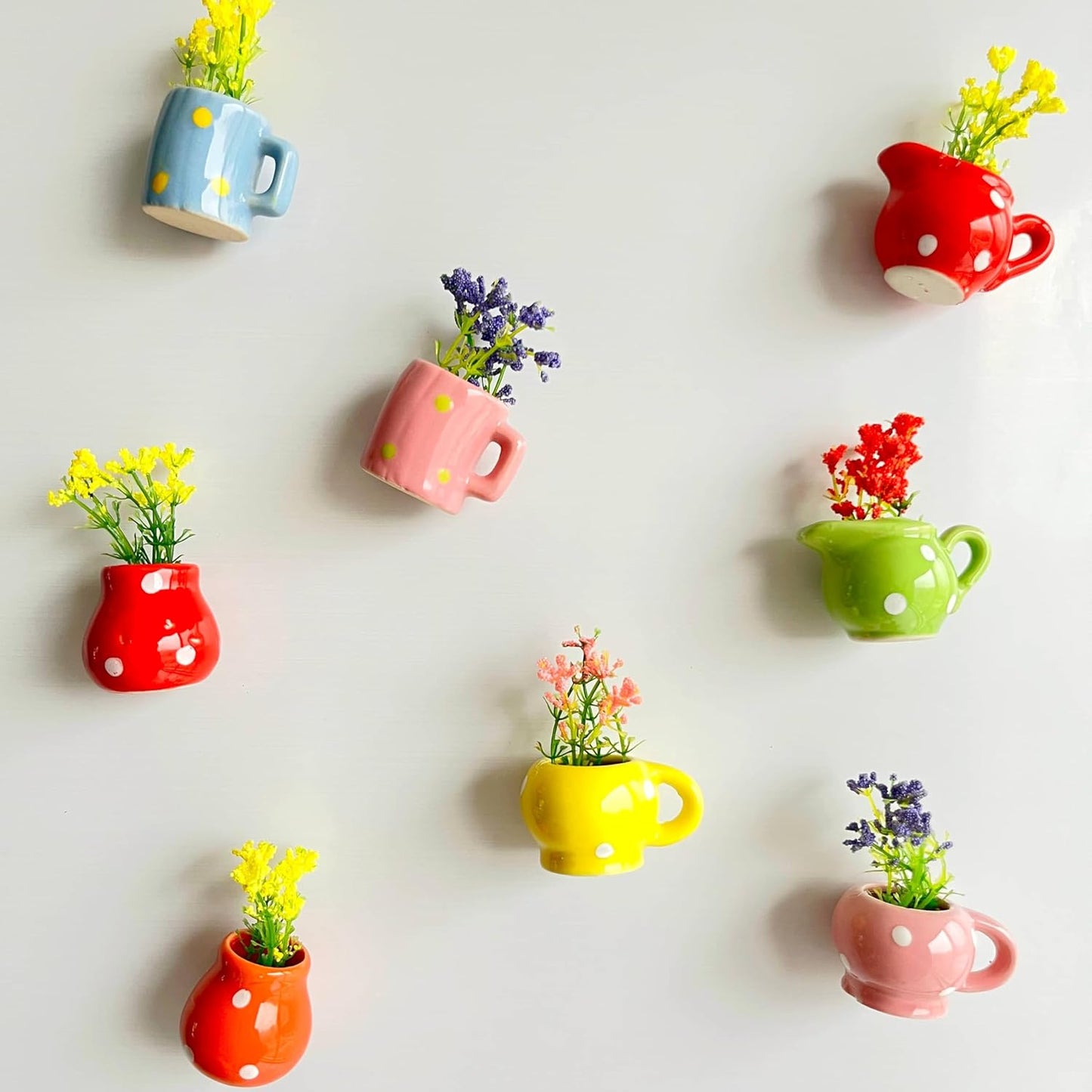8Pcs Cute Mini Magnetic Vase for Fridge-Decorative Flowers Magnets,Vase Magnets for Fridge,Decoration for Home, Kitchen, Office, School, Locker, Whiteboard (Eight Flowered Vase Magnets)