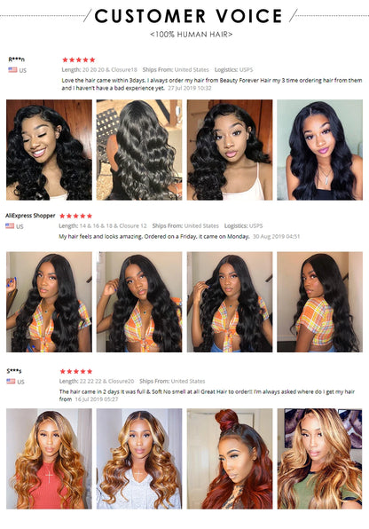 Beautyforever Body Wave Virgin Human Hair Bundles Deep Wave Thick 12A Brazilian Raw Virgin Hair Weave Straight 3/4 Bundles