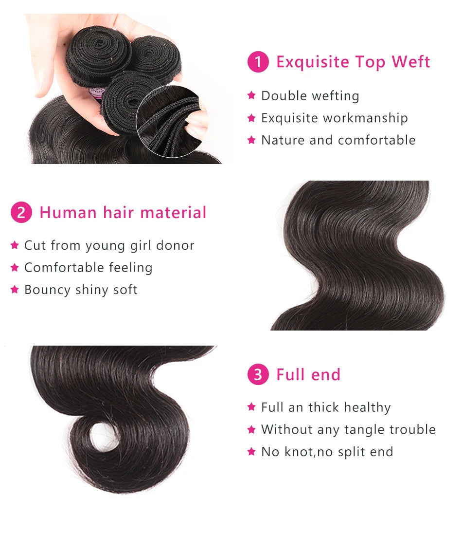 Beautyforever Body Wave Virgin Human Hair Bundles Deep Wave Thick 12A Brazilian Raw Virgin Hair Weave Straight 3/4 Bundles