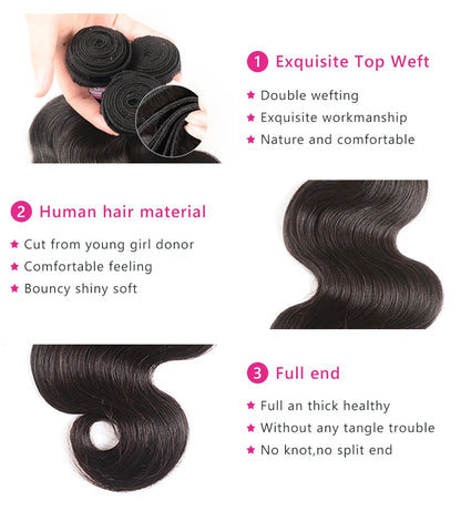 Beautyforever Body Wave Virgin Human Hair Bundles Deep Wave Thick 12A Brazilian Raw Virgin Hair Weave Straight 3/4 Bundles