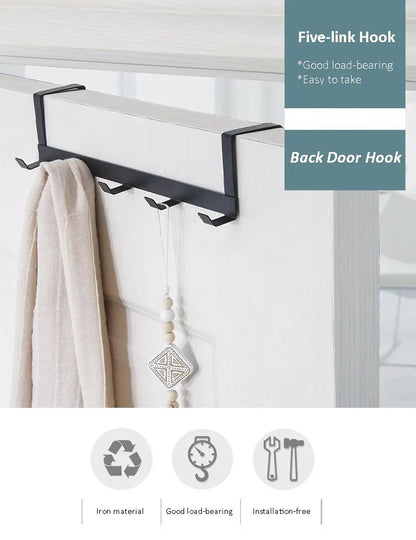 Hooks Over The Door 5 Hooks Home Bathroom Organizer Rack Clothes Coat Hat Towel Hanger Bathroom Kitchen Accessories