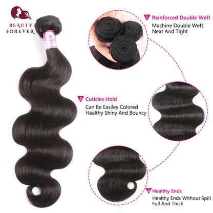 Beautyforever Body Wave Virgin Human Hair Bundles Deep Wave Thick 12A Brazilian Raw Virgin Hair Weave Straight 3/4 Bundles