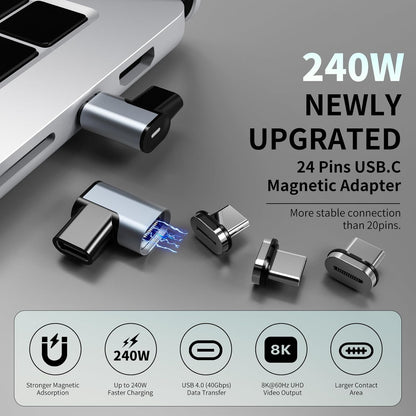 240W Right Angle 90 Degree Magnetic USB C Adapter Extender (2 Pack) W/ 2 Connector Tips Straight USB4 40Gbps 8K 60Hz for Thunderbolt 3/4, Macbook Pro/Air,Steam Deck, PS5