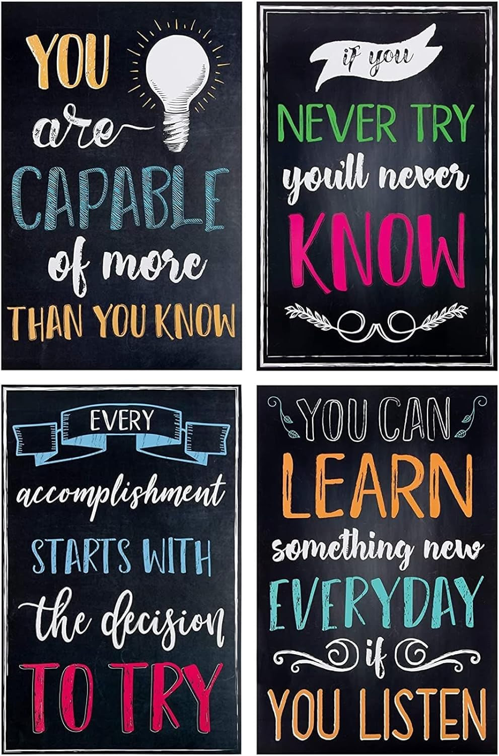 Juvale 20-Pack 13X19 in Motivational Classroom Posters - Chalkboard-Style Wall Decor, Classroom Decor, Bulletin Board Decorations, School Supplies for Teachers, Growth Mindset Posters