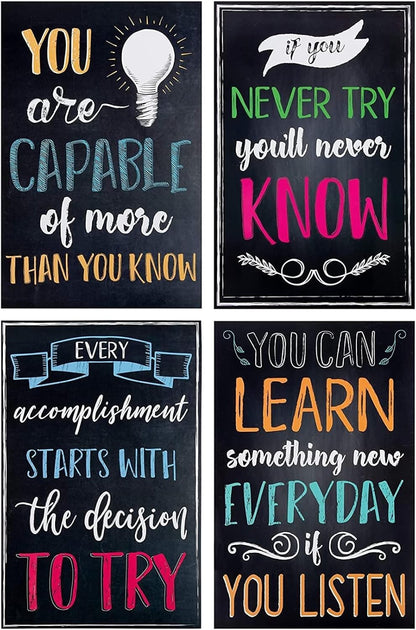Juvale 20-Pack 13X19 in Motivational Classroom Posters - Chalkboard-Style Wall Decor, Classroom Decor, Bulletin Board Decorations, School Supplies for Teachers, Growth Mindset Posters