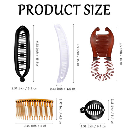 21-Piece Classic Banana Clips - Plastic Twist Hair Side Combs Accessories with 11/16/23/24 Teeth for Ponytails - Women & Girls