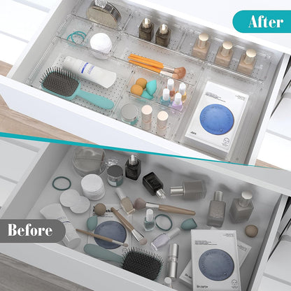 Stormiracle 28 PCS Clear Plastic Drawer Organizers Set, 4 Size Desk Drawer Organizer Trays for Makeup, Jewelry, Kitchen Utensils, Gadgets and Office Accessories