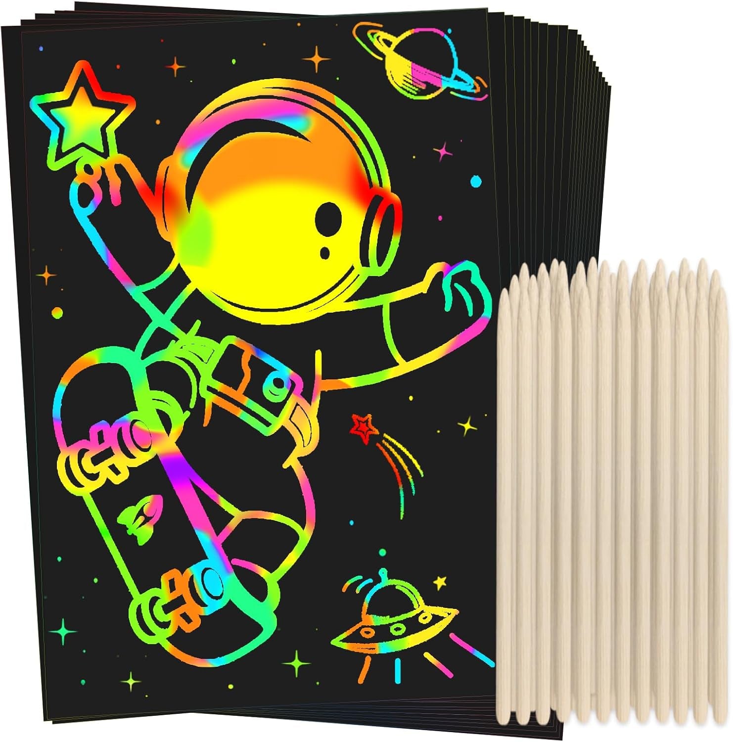 ZMLM Scratch Rainbow Art Paper Set - 100Pcs Magic Scratch off Art Craft Supplies Kits for Kids Girls Boys Black Scratch Notes Sheet Doodle Pad for Fun DIY Toy Return Gift Birthday Party Favors