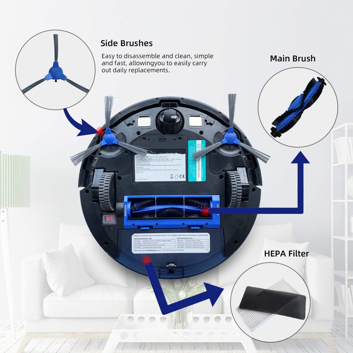 Spare Accessories Compatible with Eufy 11S, 25C, 30C Slim Robotic Vacuum Cleaner NOT for Max/G/L Series Replacement Parts Include: 1 Roller Brush 6 Edge Brushes 6 Filter Foam Kit