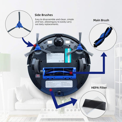 Spare Accessories Compatible with Eufy 11S, 25C, 30C Slim Robotic Vacuum Cleaner NOT for Max/G/L Series Replacement Parts Include: 1 Roller Brush 6 Edge Brushes 6 Filter Foam Kit