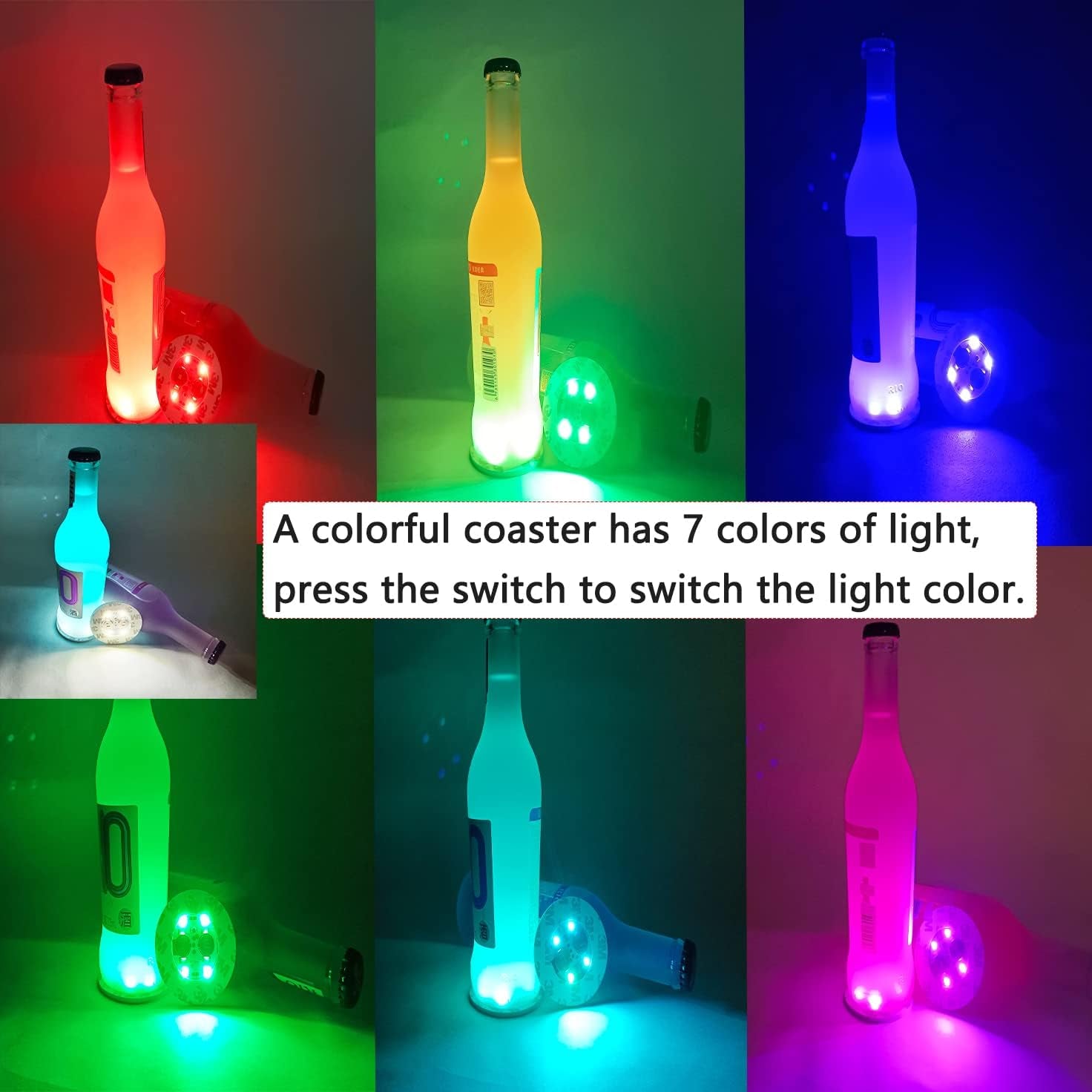 HANCIRCLE LED Coaster Colorful,12 Pack Light up Coasters,Led Sticker Lights,Wine Bottle Lights,For Drinks,Bar Accessories,Party,Wedding