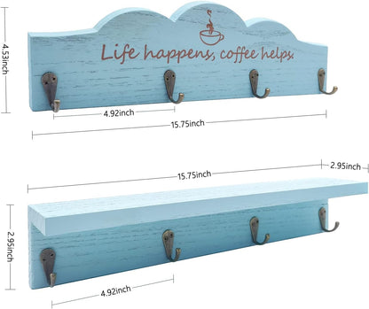Coffee Cup Holder Coffee Mug Holder with Sturdy Hooks Coffee Bar Accessories Mug Rack for Farmhouse Kitchen Decorations, Coffee Station Decor, Mug Organizer, Mug Display (Blue)