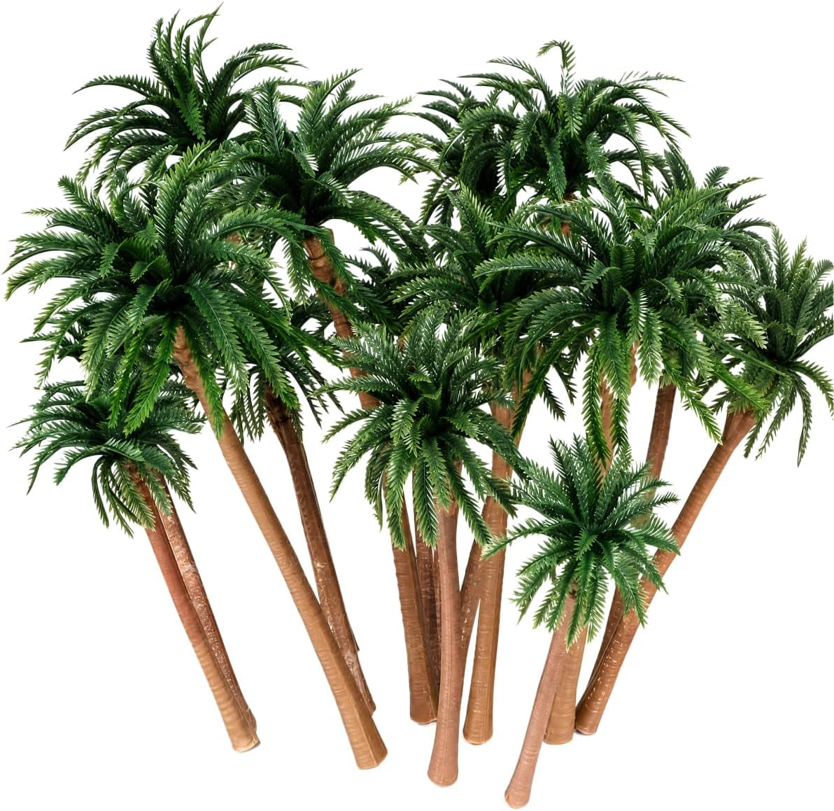 15-Pack Miniature Palm Trees | 4-6.3” Tropical Coconut Model Trees with Flexible Stems | Diorama Decor, Train Layout Scenery, Cake Toppers & Architectural Sandbox Supplies