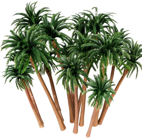 15-Pack Miniature Palm Trees | 4-6.3” Tropical Coconut Model Trees with Flexible Stems | Diorama Decor, Train Layout Scenery, Cake Toppers & Architectural Sandbox Supplies