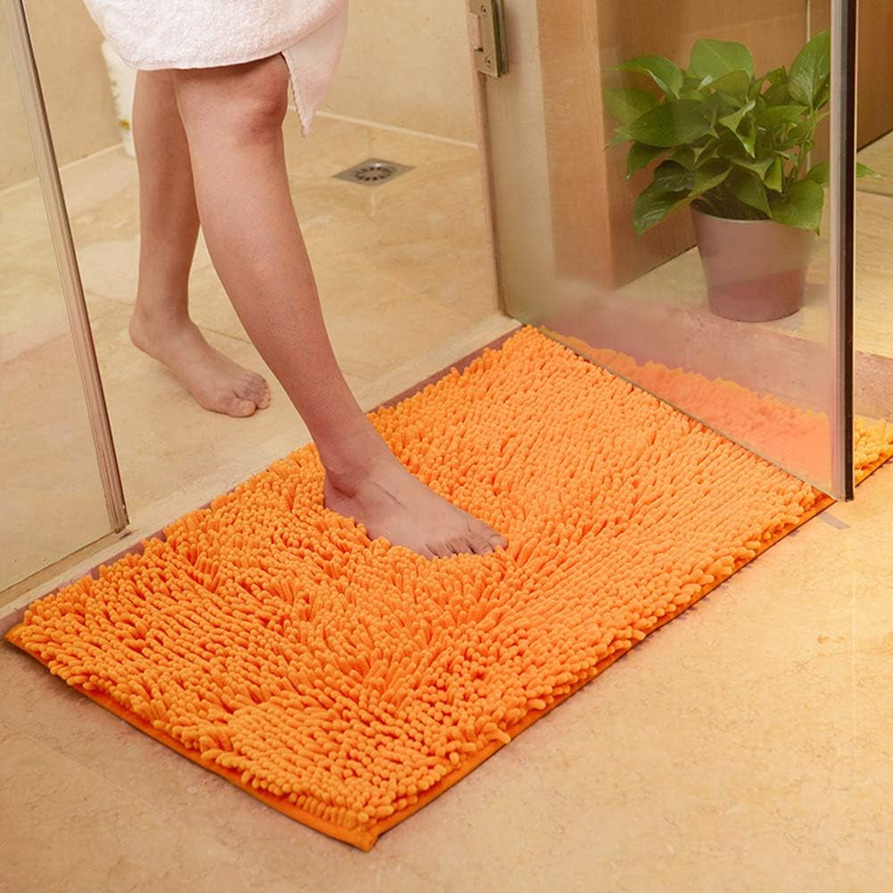 Vctops Orange Fall Plush Chenille Bath Rugs Extra Soft and Absorbent Microfiber Shag Rug, Non-Slip Runner Carpet for Tub Bathroom Shower Mat Orange 16" X 24"