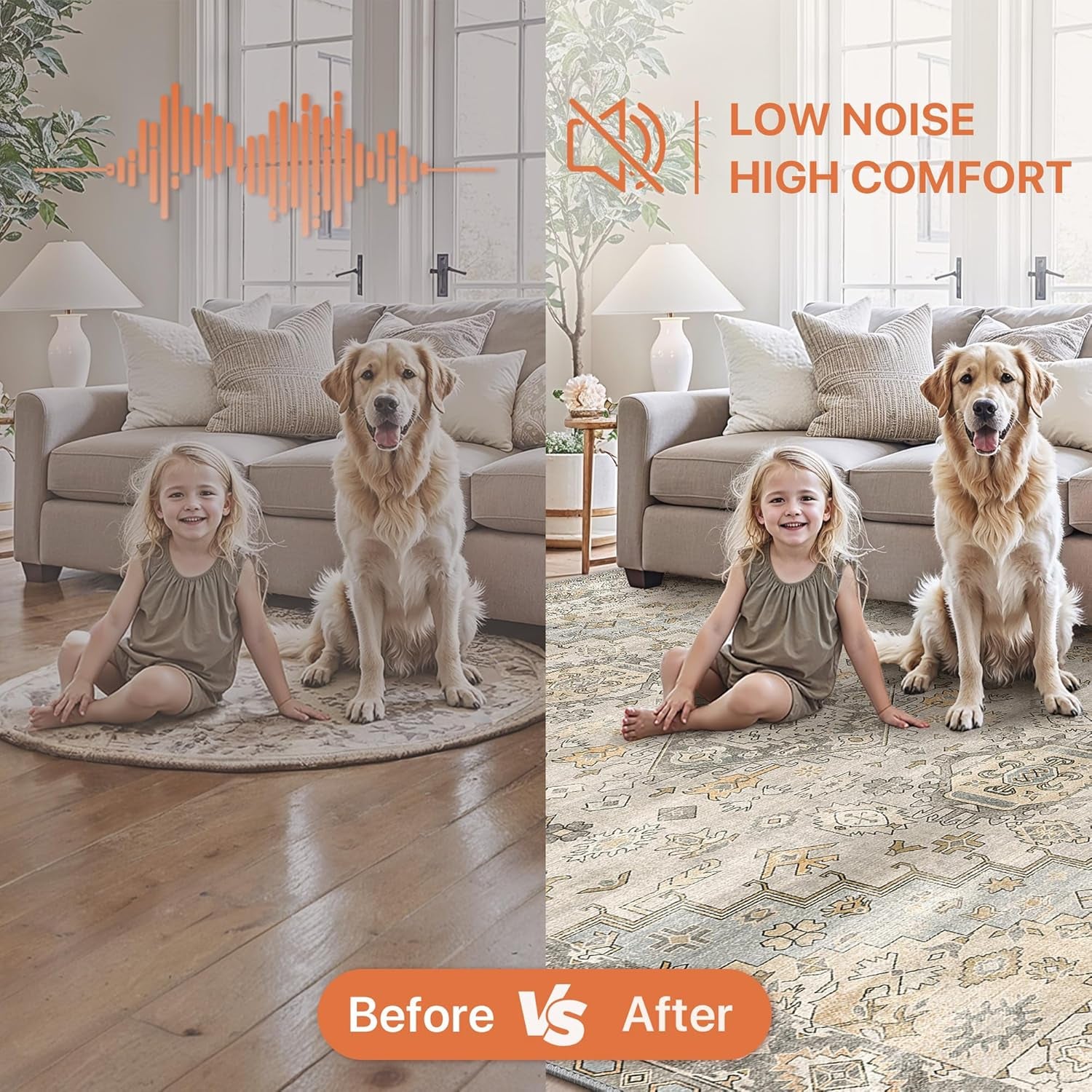GENIMO 8X10 Area Rugs for Living Room, Machine Washable Non Slip Vintage Rugs, Low Pile Lightweight Chenille Print Rug for Bedroom, Dining Room, Home Office, Antique Taupe