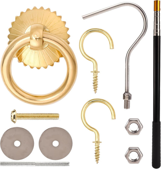 Ladder Pull down System Kit, Attic Ladder Pull down System Loft Stair Pull Kit Telescopic Pull down Rod up to 59 Inch Extension Pole with Hooks & Screws for Attic Ladder Accessories Tools