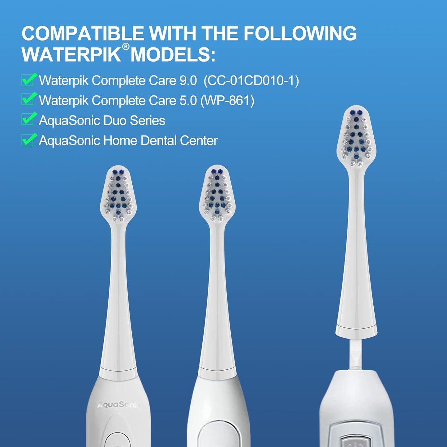 Replacement Toothbrush Heads for Waterpik Complete Care 5.0/9.0 Tooth Brush, and for Aquasonic Duo Series and Home Dental Center Electric Toothbrush, 5 Count, White