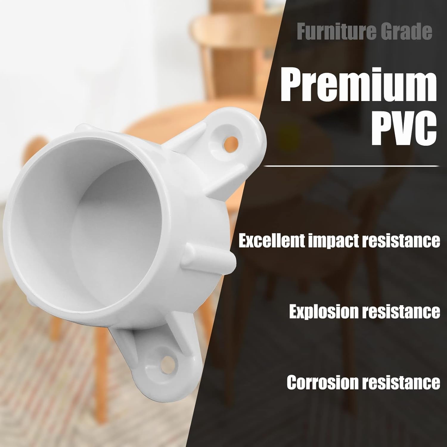 Biaungdo 8 Pcs 1-1/2 Inch PVC Table Leg Cap Fittings Furniture Grade Rod Holder White Screw Tab Caps with Mounting Screws for Making Storage Shelves Support Feet