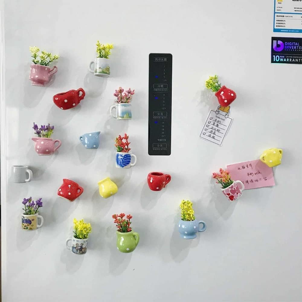 8Pcs Cute Mini Magnetic Vase for Fridge-Decorative Flowers Magnets,Vase Magnets for Fridge,Decoration for Home, Kitchen, Office, School, Locker, Whiteboard (Eight Flowered Vase Magnets)