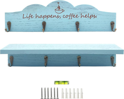 Coffee Cup Holder Coffee Mug Holder with Sturdy Hooks Coffee Bar Accessories Mug Rack for Farmhouse Kitchen Decorations, Coffee Station Decor, Mug Organizer, Mug Display (Blue)