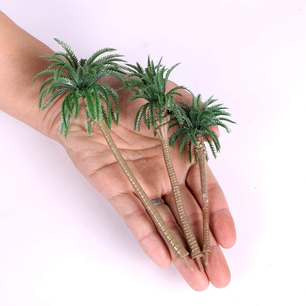 15-Pack Miniature Palm Trees | 4-6.3” Tropical Coconut Model Trees with Flexible Stems | Diorama Decor, Train Layout Scenery, Cake Toppers & Architectural Sandbox Supplies