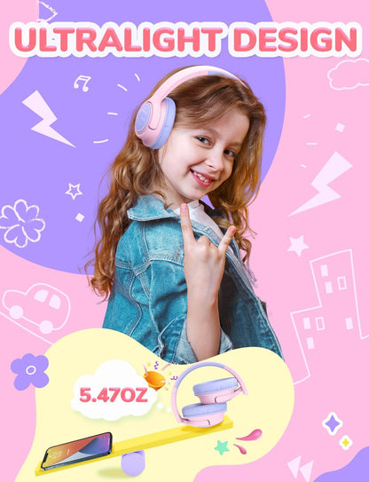 Iclever Kids Headphones with Cord, 85Dba Safe Volume Wired Headphonesf or Kid, Stereo Sound Foldable Adjustable, 3.5Mm Jack, over Ear Child Headphone for School/Boys/Girls/Ipad/Tablet/Travel, Pink